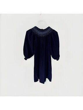 Mom &. Me Smocked Girl Dress Size 8 Blue Long Sleeve Bubble With Embroidery Bead